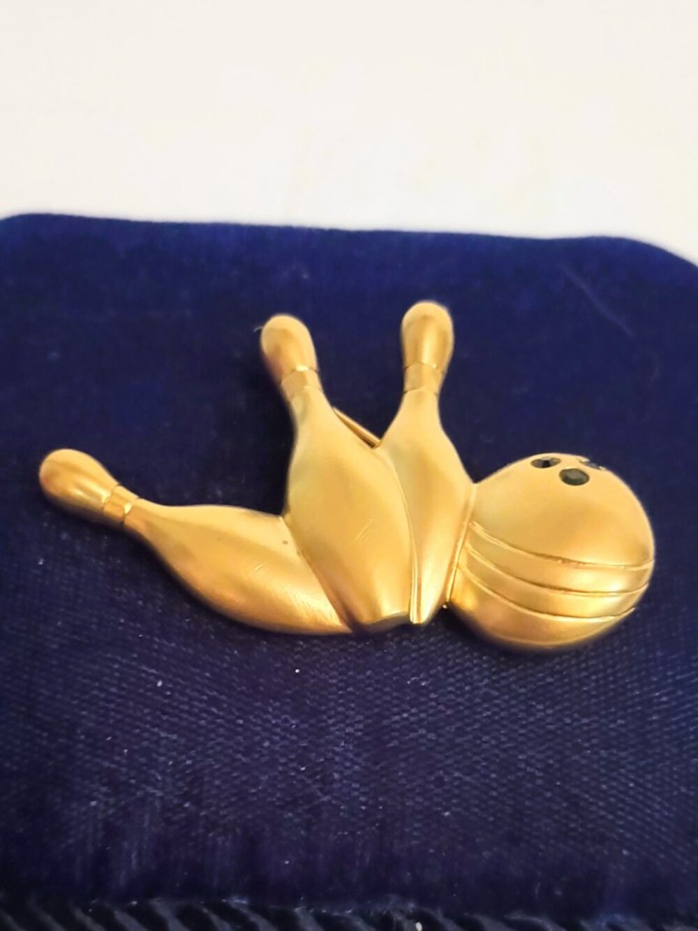 Vintage Bowling Pins & Ball Brooch Gold Tone Pin
